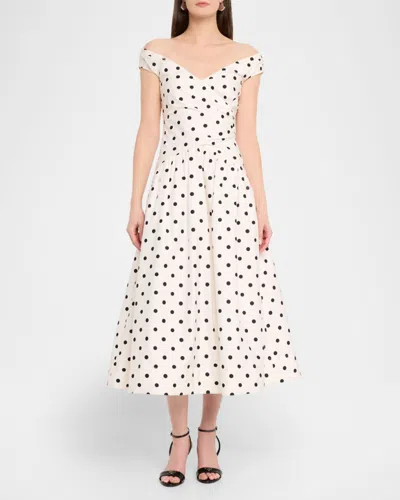 Self-portrait White Dress With All-over Polka Dot And Flared Skirt In Cotton Woman In White