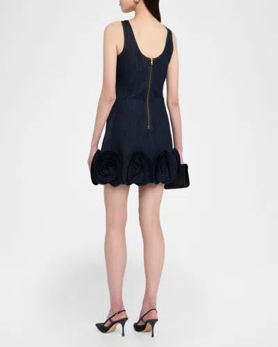 Self-portrait Short Blue Dress With Floral Applique Self Portrait In Blue