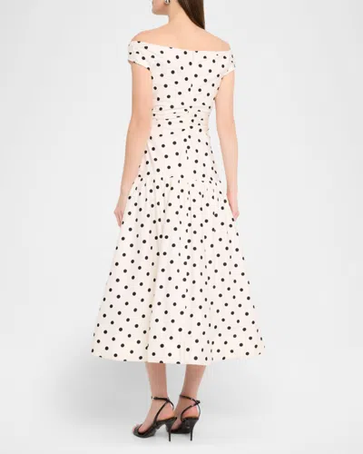Self-portrait White Dress With All-over Polka Dot And Flared Skirt In Cotton Woman In White