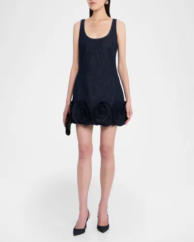 Self-portrait Short Blue Dress With Floral Applique Self Portrait In Blue
