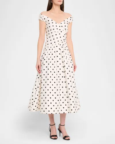 Self-portrait White Dress With All-over Polka Dot And Flared Skirt In Cotton Woman In White