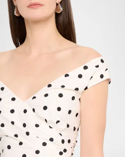 Self-portrait White Dress With All-over Polka Dot And Flared Skirt In Cotton Woman In White