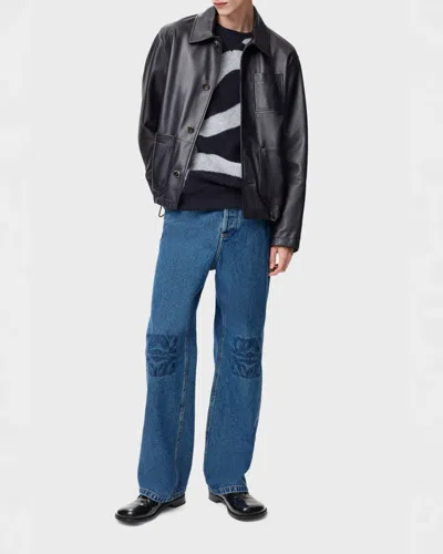 Loewe Denim Trousers Belt Loops Embroidered Back Pockets In Blue
