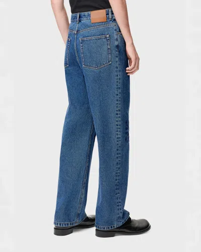 Loewe Denim Trousers Belt Loops Embroidered Back Pockets In Blue