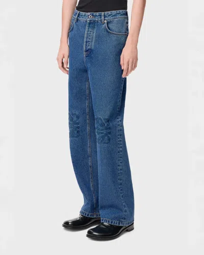 Loewe Denim Trousers Belt Loops Embroidered Back Pockets In Blue