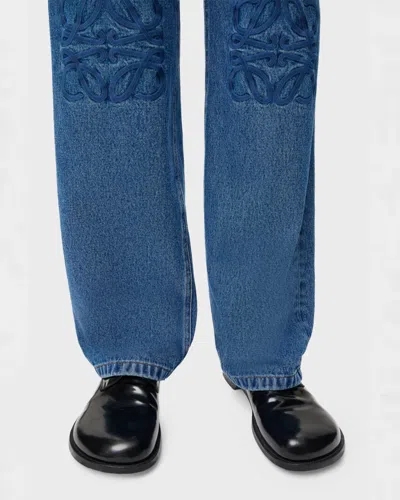 Loewe Denim Trousers Belt Loops Embroidered Back Pockets In Blue