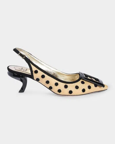 Roger Vivier 55mm Virgule Embroidered Dots Raffia And Suede Slingback Pumps In Multi