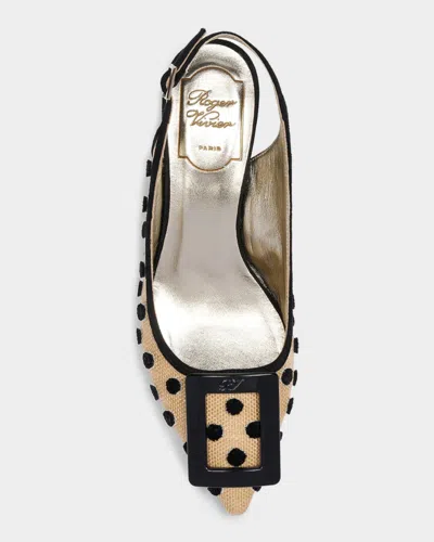 Roger Vivier 55mm Virgule Embroidered Dots Raffia And Suede Slingback Pumps In Multi