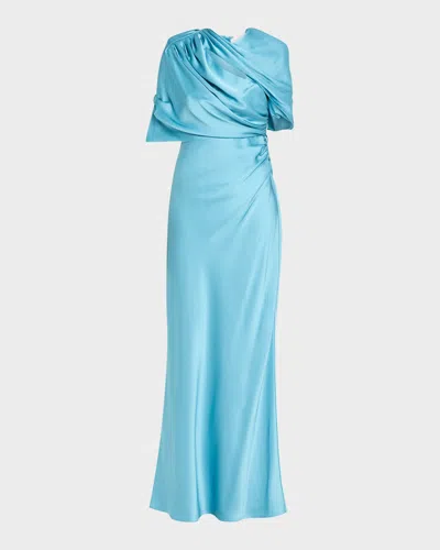 Stella Mccartney Women Light Blue Draped Satin Maxi Dress, S Luxury Dresses For Women Darveys