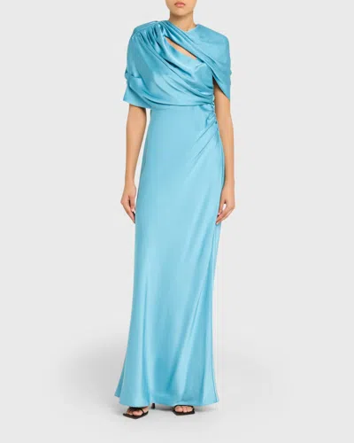 Stella Mccartney Women Light Blue Draped Satin Maxi Dress, S Luxury Dresses For Women Darveys