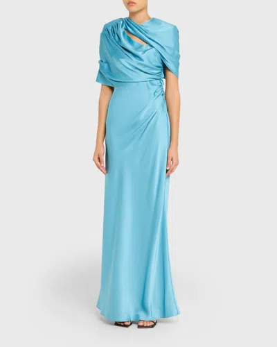 Stella Mccartney Women Light Blue Draped Satin Maxi Dress, S Luxury Dresses For Women Darveys