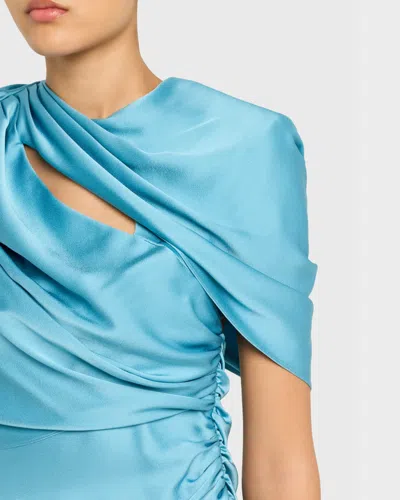 Stella Mccartney Women Light Blue Draped Satin Maxi Dress, S Luxury Dresses For Women Darveys