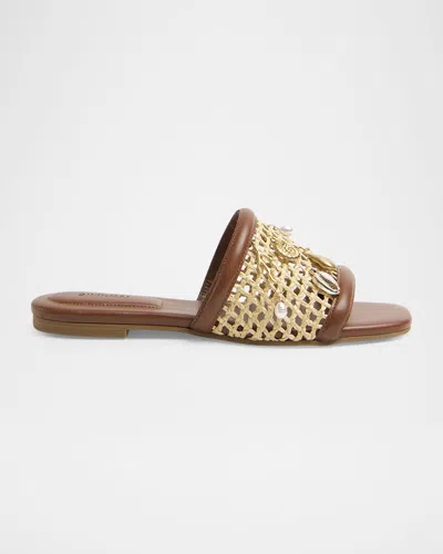 Simkhai Caspian Raffia Netted Flat Sandal In Multi