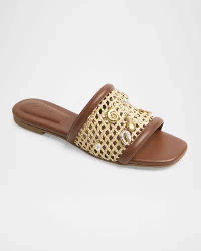 Simkhai Caspian Raffia Netted Flat Sandal In Multi