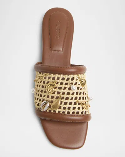 Simkhai Caspian Raffia Netted Flat Sandal In Multi