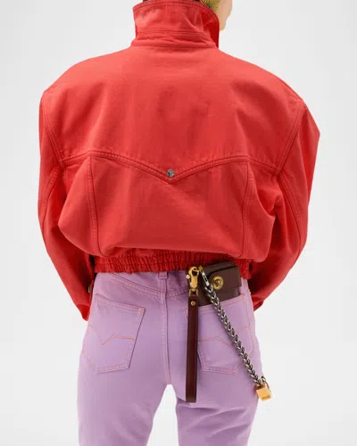 Versace Oversized Blouson Denim Jacket In Red