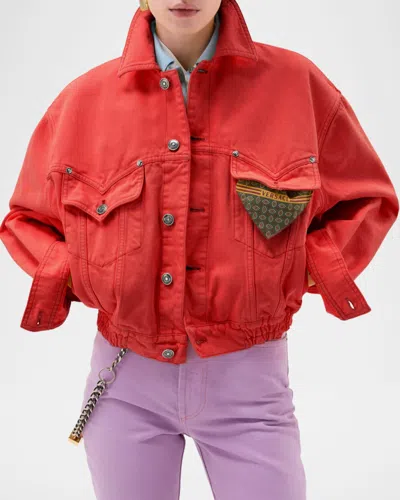 Versace Oversized Blouson Denim Jacket In Red
