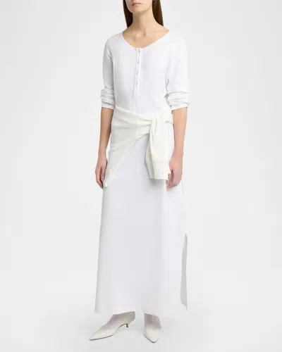 The Row Latoya Long-sleeve Crewneck Cotton Midi Dress In White