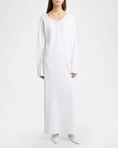 The Row Latoya Long-sleeve Crewneck Cotton Midi Dress In White