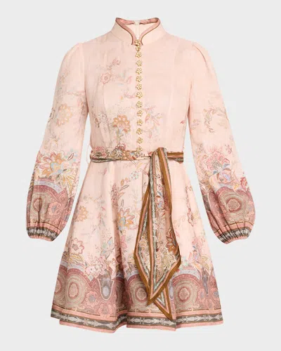 Zimmermann Womens Pink Paisley Alchemy Belted Floral-print Linen Mini Dress In Pink