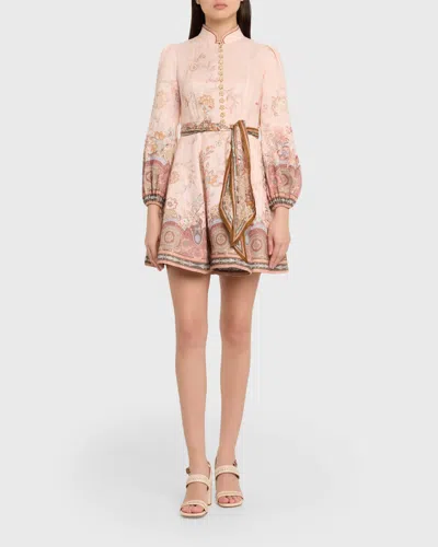 Zimmermann Womens Pink Paisley Alchemy Belted Floral-print Linen Mini Dress In Pink