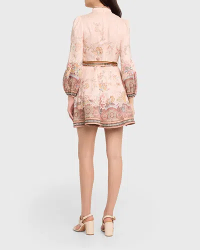 Zimmermann Womens Pink Paisley Alchemy Belted Floral-print Linen Mini Dress In Pink
