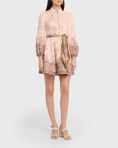 Zimmermann Womens Pink Paisley Alchemy Belted Floral-print Linen Mini Dress In Pink