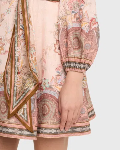 Zimmermann Womens Pink Paisley Alchemy Belted Floral-print Linen Mini Dress In Pink