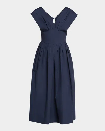 Rosie Assoulin In Full Bloom Gathered Cotton-taffeta Midi Dress In Blue