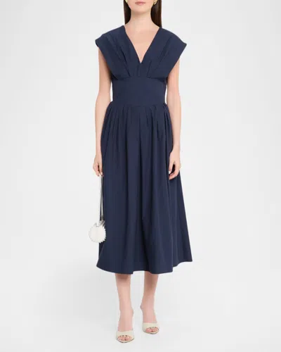 Rosie Assoulin In Full Bloom Gathered Cotton-taffeta Midi Dress In Blue