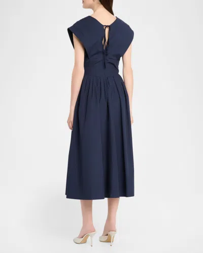 Rosie Assoulin In Full Bloom Gathered Cotton-taffeta Midi Dress In Blue