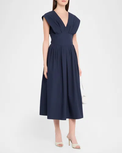 Rosie Assoulin In Full Bloom Gathered Cotton-taffeta Midi Dress In Blue