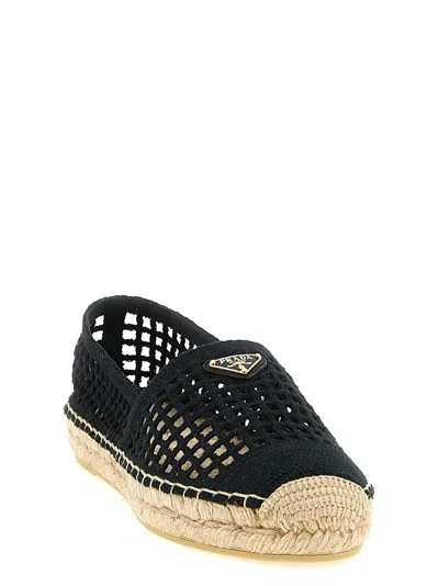 Prada Black Slip On Espadrilles In Blue