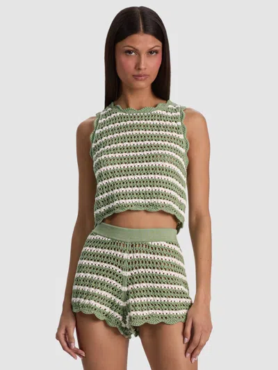 Alice And Olivia Ciara Cropped Pointelle Pullover In Green