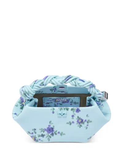 Ganni Mini Bag Structured Shape Floral Pattern Handle In Blue