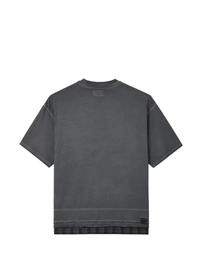 Izzue Check-trim Distressed T-shirt In Gray
