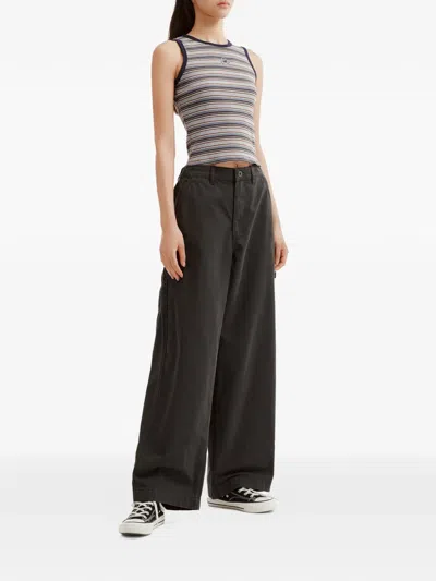 Fingercroxx Stripe-pattern Ribbed Top In Gray