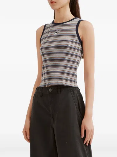 Fingercroxx Stripe-pattern Ribbed Top In Gray