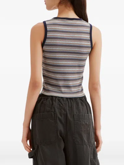 Fingercroxx Stripe-pattern Ribbed Top In Gray