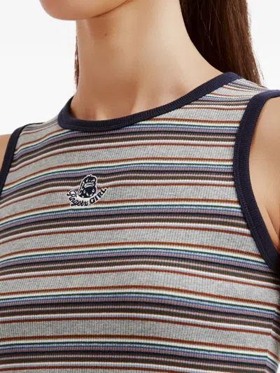 Fingercroxx Stripe-pattern Ribbed Top In Gray