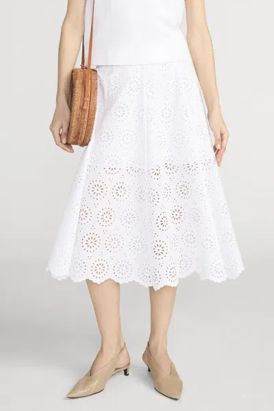 Frame Solstice Embroidered Midi Skirt In White