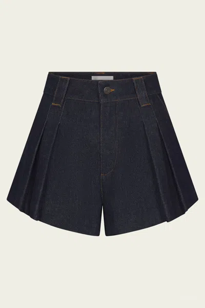 Frame The Structural Pleated Denim Shorts In Blue