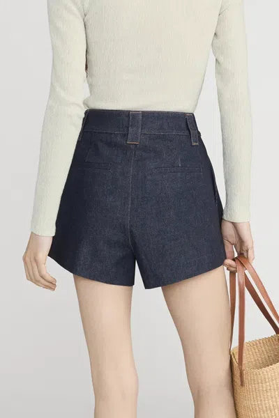 Frame The Structural Pleated Denim Shorts In Blue