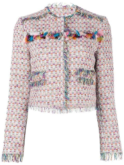 Msgm Fringe-trimmed Cotton-blend Tweed Jacket In Multicolour