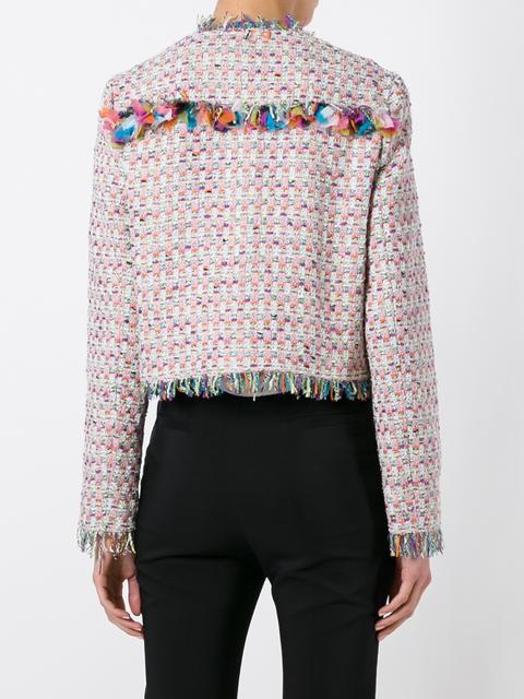 Msgm Fringe-trimmed Cotton-blend Tweed Jacket In Multicolour | ModeSens