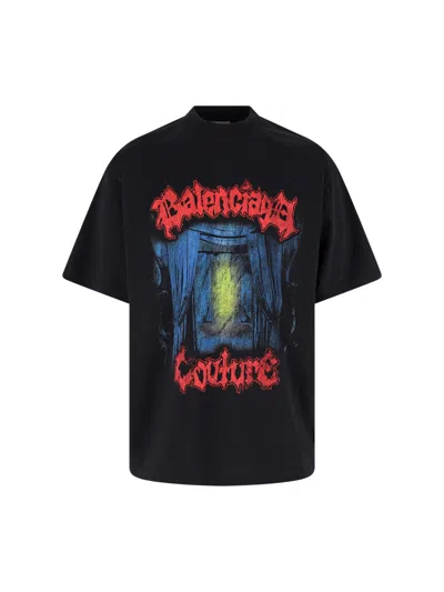 Balenciaga Cotton Salon De Couture Gothic T-shirt In Black