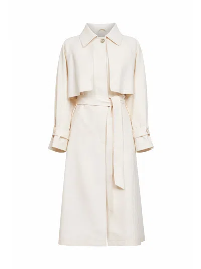 Herno Long Raincoat Belted Waist Buttoned Cuffs Collar In White