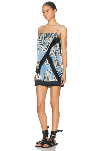 Alexis Print Fringe Mini Dress In Blue