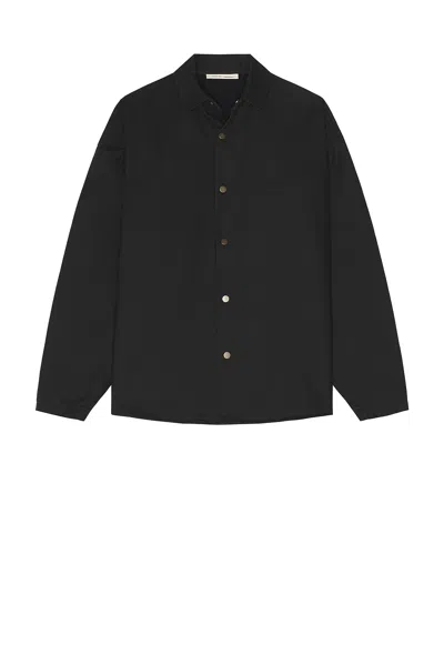 Essentials Logo-embroidered Press-stud Overshirt In Black