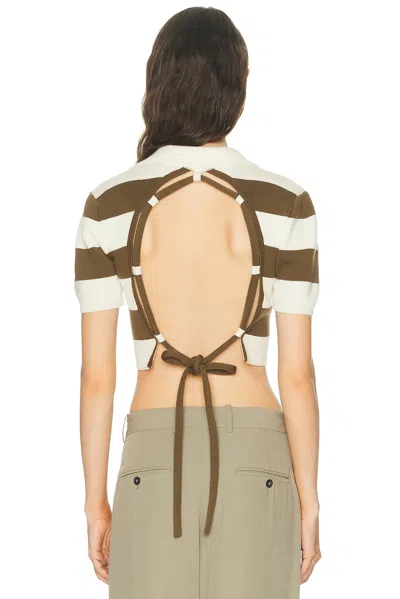Monse Rope-laced Half Placket Knit Top In Brown
